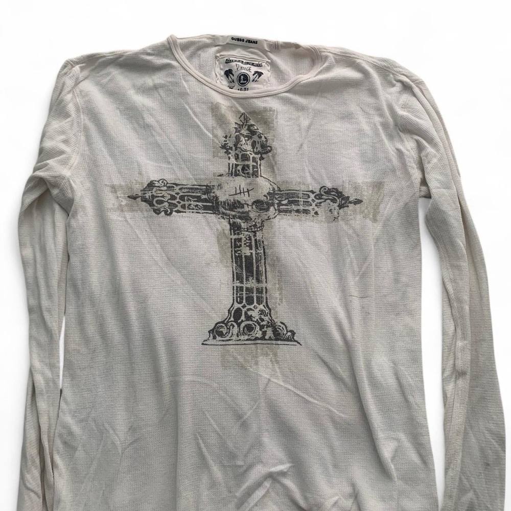 Large Vintage Guess long sleeve shirt with skull cross design